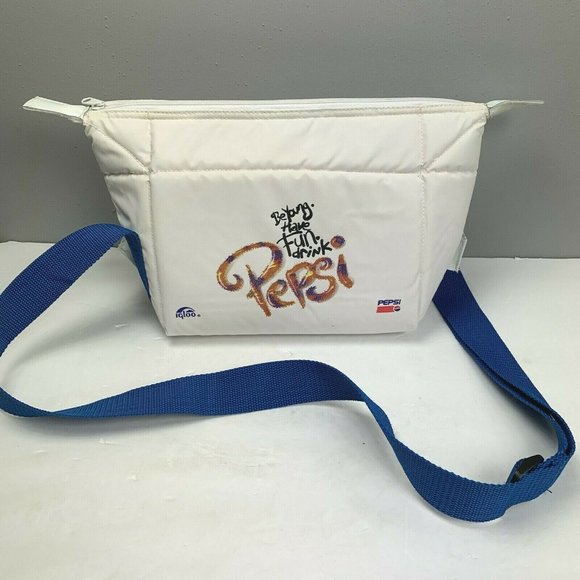 Vintage Pepsi Lunch Bag Cooler Insulated Tote Be Young Have Fun Drink White Blue - Picture 1 of 8